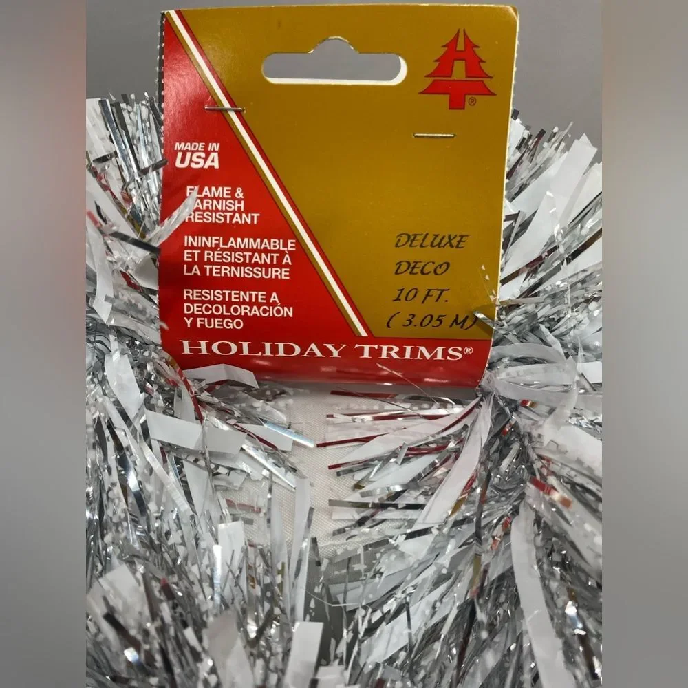 Holiday Garland White Silver Clear Christmas Party Tree Decoration 2) 10' Pcs